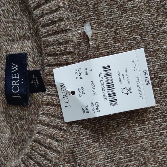 NWT J. Crew Factory Large Lambswool Blend Oatmeal Brown Crew Neck Sweater - Picture 3 of 10